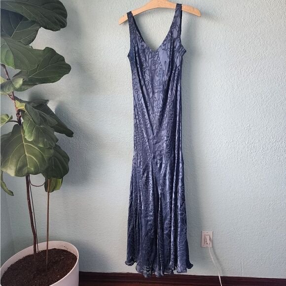 Alex Evening silk blend mermaid ocean blue beaded cape maxi slip dress - Picture 1 of 16